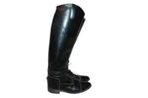 VTG Black Leather Motor Patrol Riding Boots Men's 8 Made in USA Tall Lace Up - Picture 1 of 10