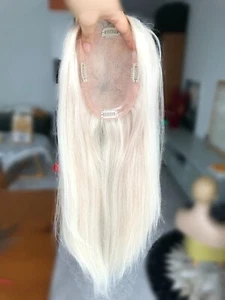 16" 5x6.5" Light Blonde Mono Base Brazilian Virgin Hair Topper For Hair Loss - Picture 1 of 12