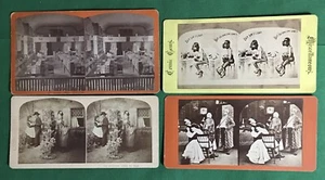 Menge 4 Vintage Stereopticon Stereo Karten 3 Humor & 1 Büroszene - Bild 1 von 9