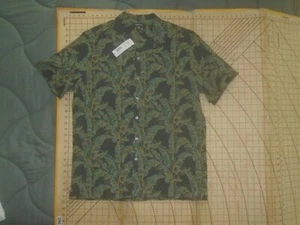 MENS LARGE CLAIBORNE LIGHTWEIGHT BLACK/GREEN/GOLD FLORAL SHIRT - NWT - Picture 1 of 3