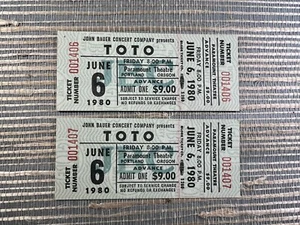 Toto Pair 1980 Unused Concert Ticket Portland OR Hydra World Tour Hold The Line - Picture 1 of 2