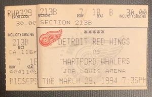 3/29/1994 - Detroit Red Wings vs Hartford Whalers - Ticket Stub - Big Boy Ad - Picture 1 of 2