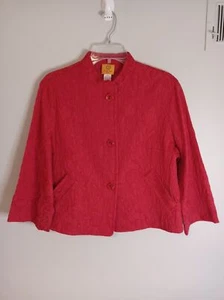 Ruby Rd. Red Textured Button Front Blazer Jacket Size 14P Pocket Front - Picture 1 of 6