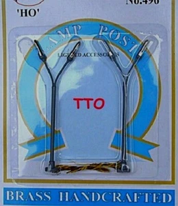HO SCALE MODEL POWER LIGHTED DOUBLE HIGHWAY LIGHTS WITH BRASS PARTS 2 PC.NEW 496 - Picture 1 of 1