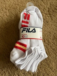 FILA NO SHOW  WOMENS SOCKS SIZE 4-10 10 PAIR WHITE RED - Picture 1 of 5