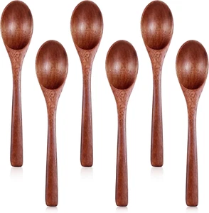 6 PCS Wooden Spoons for Eating, 7 Inch Wooden Honey Spoons for Tea, Small Wood  - Picture 1 of 12