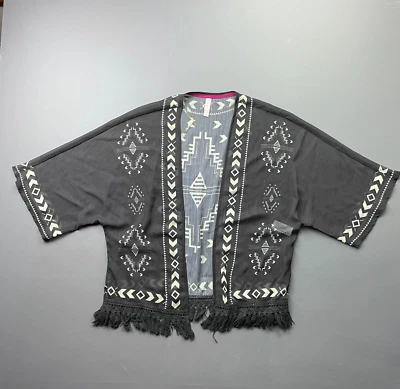 Cárdigan Kimono Xhilaration Para Mujer XS Negro Boho Flecos Transparente Festival Tribal Foto 1 de 4