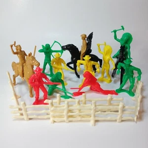 Plastic Old West Toy Action Figures Horses Fencing Bows Arrows Guns Cowboys - Picture 1 of 7