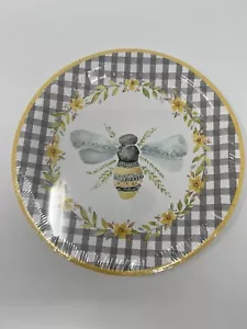 Bumble Bee Disposable Paper Plates 10” Gingham Primitives By Kathy Lg Dinner 8pk - Picture 1 of 5