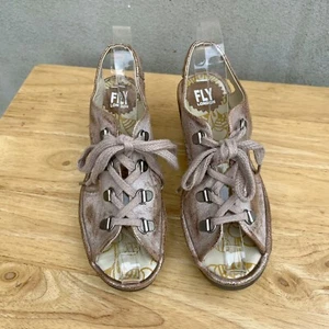 Fly London Ylfa Sandals Wedge Lace Up Peep Toe Luna Leather Women’s 36 US 5.5 - Picture 1 of 8