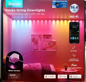 Govee 16.4ft Smart LED String Down Lights WiFi Bluetooth Rainbow Wall White New - Picture 1 of 3