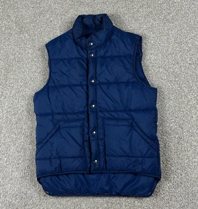 Vintage LL Bean Puffer Vest Mens Small Blue Goose Down Quilted Snap Button 80s - Picture 1 of 8