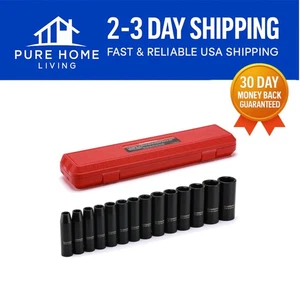 14-Piece 1/2-Inch Drive Deep Impact Socket Set - Durable CR-MO Construction - Foto 1 di 10