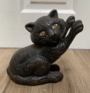 Antique cast iron cat doorstop Heavy Black Kitten Cat Weight Door Stop 1900 era - Picture 1 of 13