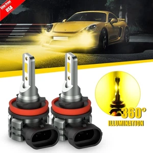 H11 H8 LED Bulbs 3000K Golden Yellow Super Bright Fog Light DRL Light Combo Lamp - Picture 1 of 13