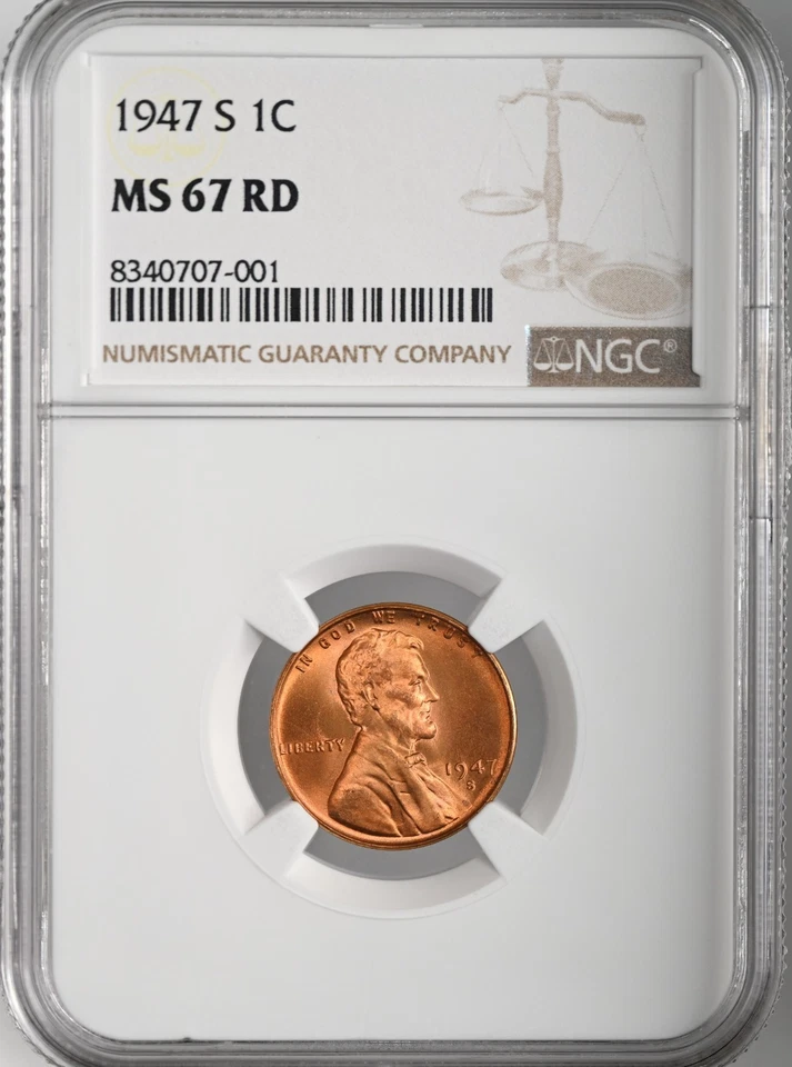 1947-S  1C LINCOLN WHEAT CENT "SAN FRANCISCO MINT" NGC MS67 RD (RED)#8340707-001 - Image 1 of 4