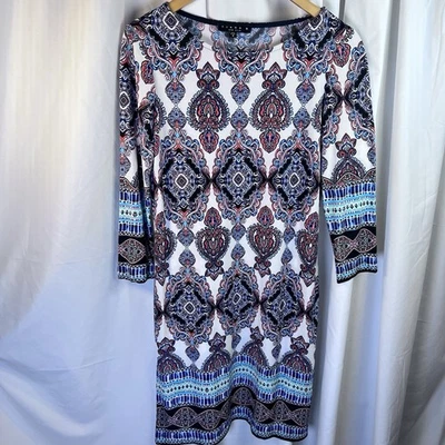 Tiana B. Women's Knee-Lenght Paisley Dress, Size 8 EUC Blue, White, Coral - Image 1 of 4