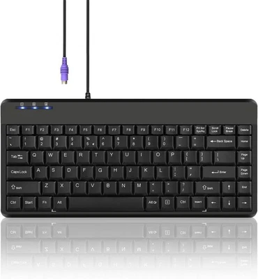 NEW Perixx PERIBOARD-409P Mini Wired 1.8M PS2 Keyboard US English Layout - Black - Image 1 of 4