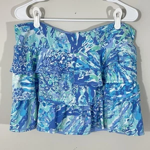 Falda corta Lilly Pulitzer Luxletic Amira XL Hey Hey Soleil con volantes en capas azul - Imagen 1 de 7