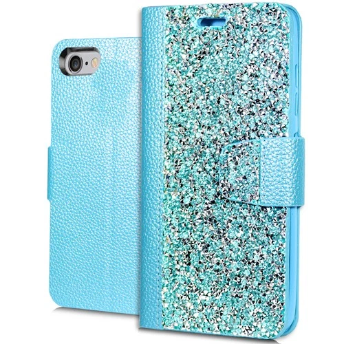 GSA Rock Bling Flip Wallet Case For iPhone 8+, 7+, 6S+ (5.5") - Teal - Image 1 of 1