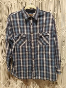 XL St. Johns Bay BLUE PLAID Black SHIRT Jacket Heavy Flannel CORDUROY cuffs Mens - Picture 1 of 13