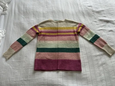 White Stuff Pink Green Yellow Stripe Fluffy Jumper Size 6 Wool Alpaca Blend  - Image 1 of 4