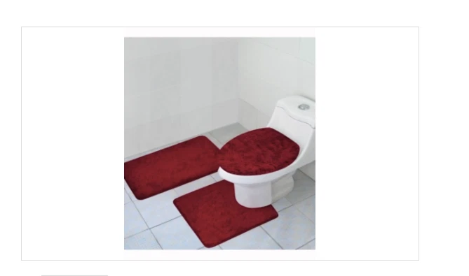 Juego de 3 alfombras Florence Borgoña; felpa de poliéster, lavable a máquina, respaldo de látex Foto 1 de 1