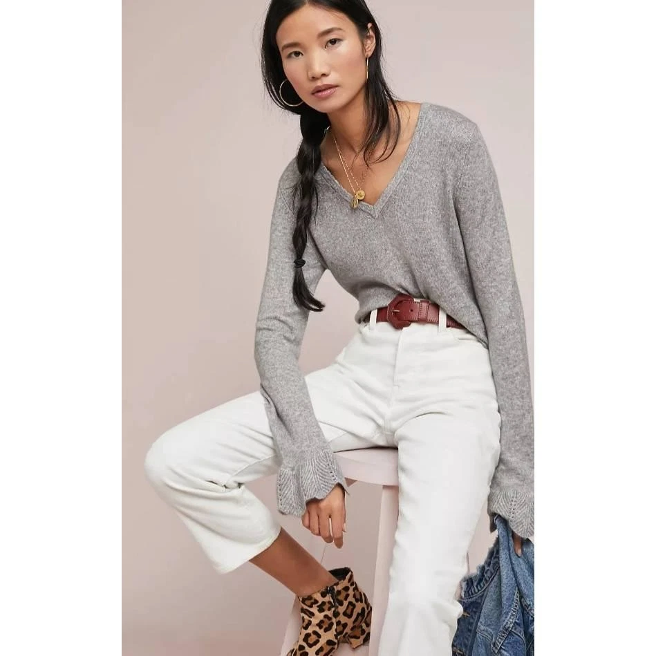 Pulôver recortado Michael Stars Anthropologie feminino pequeno cinza manga sino - Imagem 1 de 4