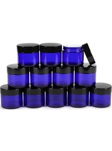 Vivaplex Cobalt Blue 2 oz Glass Jars W Black Lids 12 Pack - See Description - Picture 1 of 2