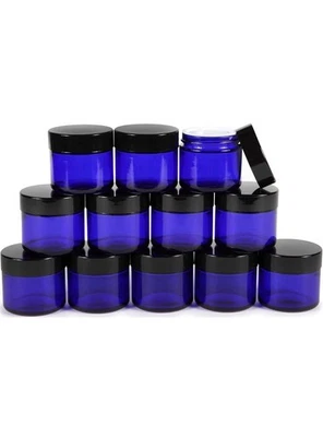 Vivaplex Cobalt Blue 2 oz Glass Jars W Black Lids 12 Pack - See Description - Image 1 of 2