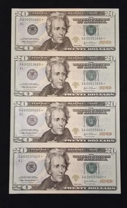 2004 A $20 ✯Star Notes✯ Federal Reserve Uncut Sheet of (4) Boston - Picture 1 of 2