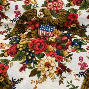 6 Yards VTG Patriotic Upholstery Fabric Eagle Flag Shield Fruit Floral Lrg Print - Picture 1 of 9