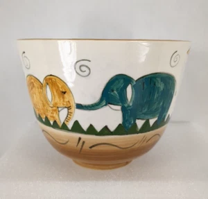 South African Safari Pottery Bowl Giraffe Elephant Gazelle Signed Karen S. A. - Picture 1 of 8