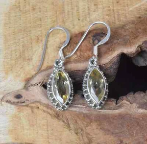 Solid 925 Sterling Silver Natural Citrine Marquise Gemstone Earrings For Her - Picture 1 of 4