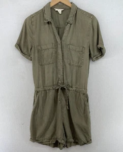C&C CALIFORNIA Romper S Twill Lyocell Utility Short Sleeve Cinched Waist Green - Picture 1 of 11