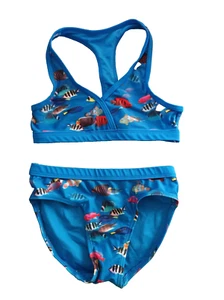 NEXT Blue Mix Tropical Fish Racerback Girls Bikini Age 6 - Imagen 1 de 3