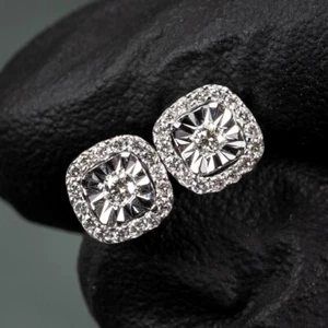 White Gold Men's Round 0.28Ct Miracle Set Natural Diamond Stud Earrings - Picture 1 of 6