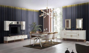Esszimmer Essgruppe Set Tisch 4x Stühle Anrichte 2х Spiegel 8tlg neu - Bild 1 von 7