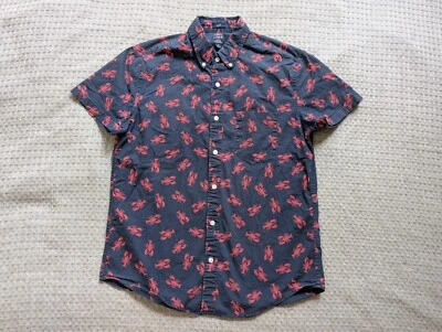 J Crew Shirt Men Medium Blue Red Lobster Print Short Sleeve Stretch Slim Fit - Image 1 of 4