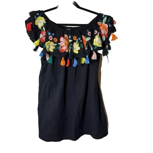 TopShop Dress Size 10 Bardot Off the Shoulder Floral Embroidered Tassel Mini - Picture 1 of 8