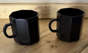 2 Arcoroc Octime Black Octagon Espresso Demitasse Coffee Mugs France Vintage Cup - Picture 1 of 2