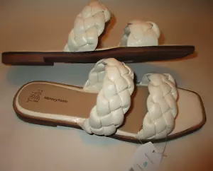 Time & Tru Women 8 Bone Color Braided 2 Strap Memory Foam Cushion Slide Sandals - Picture 1 of 7