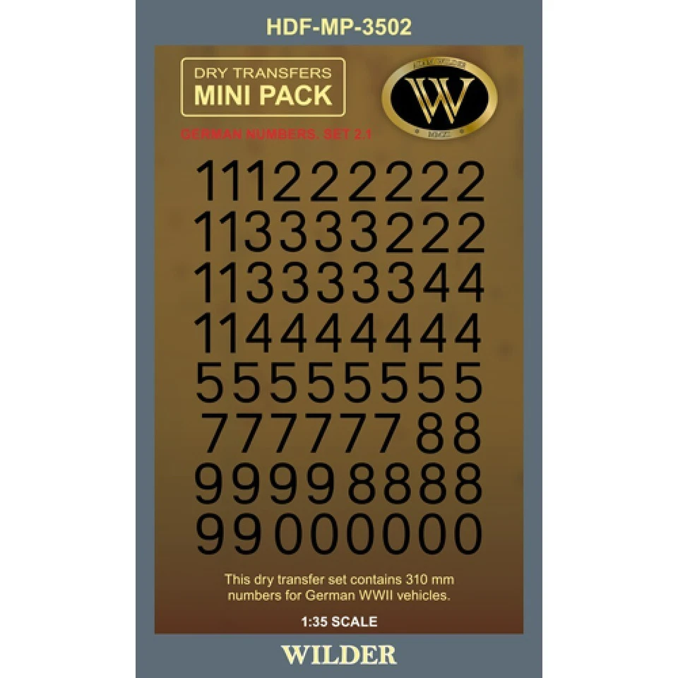 ADAM WILDER TRASFERIBILI GERMAN NUMBERS WWII SET.2.1 1:35 MP3502 - Immagine 1 di 1