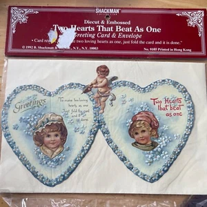 Victorian Style Valentinstag Karte Shackman 1992 Two Hearts That Beat As One  - Bild 1 von 5