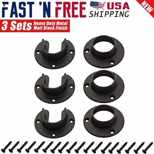 3 Sets Heavy Duty Stainless Steel Closet Pole Sockets Rod End Support Matt Black - Picture 1 of 4
