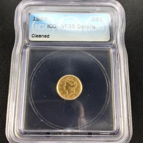 1853 Liberty Gold Dollar G$1 Certified ICG VF35 Details - Rare Early Gold Coin! Cover