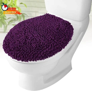 Toilet Lid Cover - Plum, Plush Microfiber Oval Toilet Seat Covers for Bathroom, - Picture 1 of 12