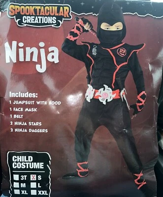 Disfraz de Ninja para Niños 7 Piezas (Negro) Niños Talla Pequeña Halloween Vestir Foto 1 de 4