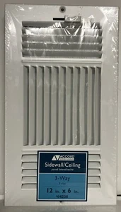 Accord 3-Way Sidewall/Ceiling Register 12"x6" White 64238 w/ Damper NEW - Picture 1 of 1