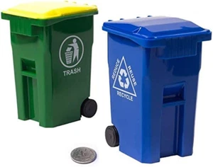 Mini Curbside Garbage Trash Bin Pen Holder and Unique Tiny Size Recycle Can Set - Picture 1 of 9